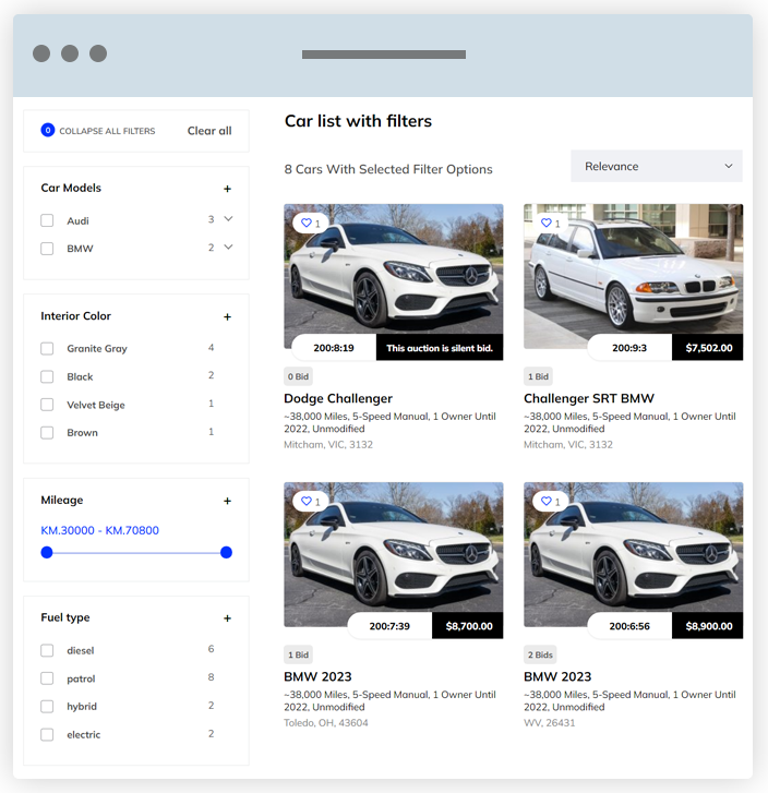 car-filter - Ultimate Auction Pro Efficient Filtering Options