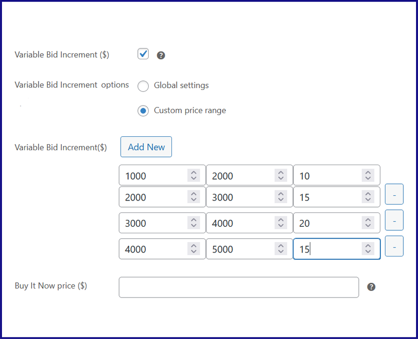 Bid Increment Rules